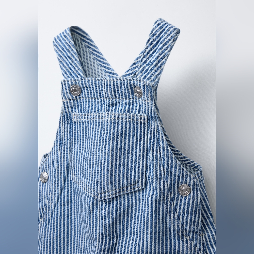 NWT Zara Blue Striped Cotton Overalls  9-12m